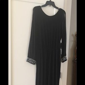 Marina Black Sheer Sleeve with Pearls  Jumpsuit